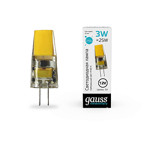 Лампа Gauss Elementary G4 12V 3W 210lm 4100K силикон LED 1/20/200