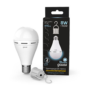 Лампа Gauss A60 8W 490lm 4100K E27 с Li-Ion аккумулятором LED 1/25