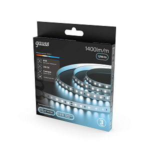 Лента Gauss LED 2835/120 24V 12W/m 1400lm/m 4000K 8mm IP20 5m 1/100