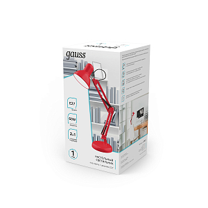 Светильник настольный Gauss модель GTL002 60W 220-240V E27 красный струбцина и основание 1/12