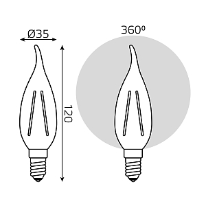 Лампа Gauss Filament Свеча на ветру 7W 550lm 2700К Е14 LED 1/10/50