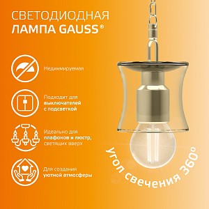 Лампа Gauss Filament Elementary Шар 10W 650lm 2700К Е27 LED 1/10/100