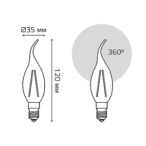 Лампа Gauss Basic Filament Свеча на ветру 3,8W 350lm 2400К Е14 golden LED 1/10/50