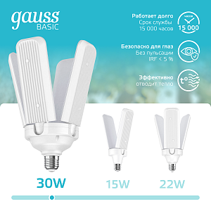 Лампа Gauss Basic 30W 2900lm 4000K E27 Клевер-4 LED 1/20