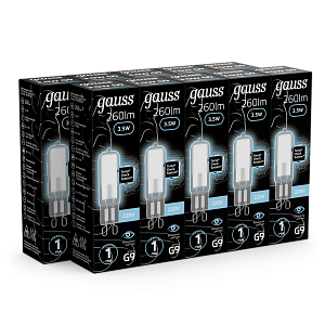 Лампа Gauss G9 AC220-240V 3.5W 260lm 4100K стекло LED 1/10/200