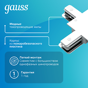 Коннектор Gauss для встраиваемых трековых шинопроводов (T) белый 1/50