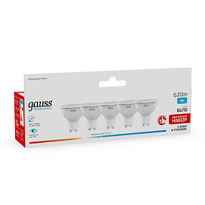 Лампа Gauss Elementary MR16 8W 620lm 4100K GU10 LED (5 ламп в упаковке) 1/20