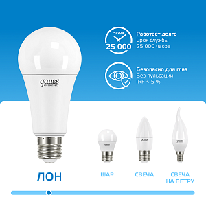 Лампа Gauss Elementary A70 25W 2150lm 6500K E27 LED 1/10/50