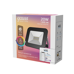 Прожектор Gauss Smart Home 20W 1400lm 3000-6500K 200-240V IP65 черный RGBW+изм.цв.темп.+диммирование LED 1/20