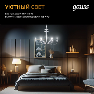 Лампа Gauss Filament Шар 7W 550lm 2700К Е14 LED 1/10/50