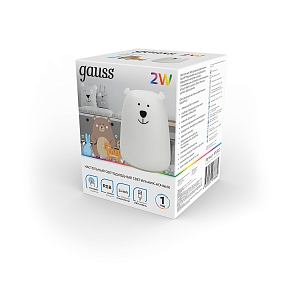 Настольный светодиодный детский ночник Gauss NN302 2W RGB,  Li-ion, USB кабель , медведь 1/10/40