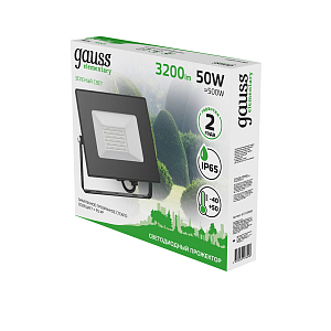 Прожектор Gauss Elementary 50W 3200lm зеленого свечения 175-265V IP65 черный LED 1/10