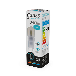 Лампа Gauss Elementary G9 AC220-240V 3W 240lm 4100K пластик LED 1/10/200