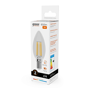 Лампа Gauss Filament Elementary Свеча 10W 650lm 2700К Е14 LED 1/10/100