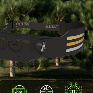 Фонарь налобный Gauss модель GFL412 13W 650lm Li-ion 1200mAh LED 1/10/100