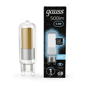 Лампа Gauss G9 AC220-240V 5.5W 500lm 4100K стекло LED 1/10/200