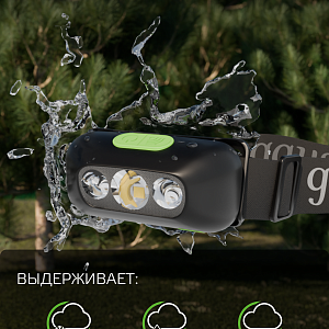 Фонарь налобный Gauss модель GFL410 3W 80lm Li-ion 400mAh LED 1/10/80