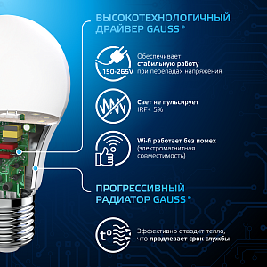 Лампа Gauss A60 12W 1200lm 6500K E27 LED 1/10/50