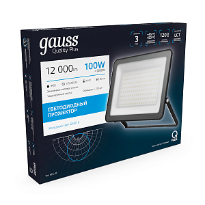 Прожектор Gauss Qplus 100W 12000lm 6500K 175-265V IP65 черный LED 1/4