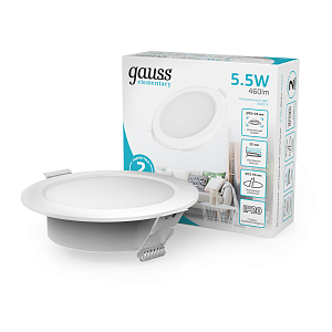 Светильник Gauss Elementary Downlight круг 5,5W 460lm 4000K 170-260V IP20 95*26 белый LED 1/100