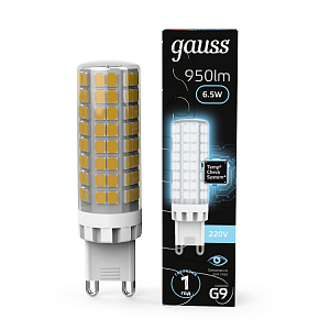 Лампа Gauss G9 AC185-265V 6,5W 950lm 4100K керамика LED 1/10/200