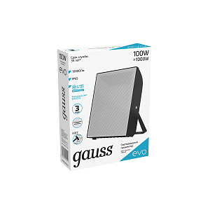 Прожектор Gauss EVO 100W 10000lm 6500K 100-240V IP65 черный LED 1/6