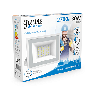 Прожектор светодиодный Gauss Elementary G2 30W 2700lm IP65 6500К белый 1/48