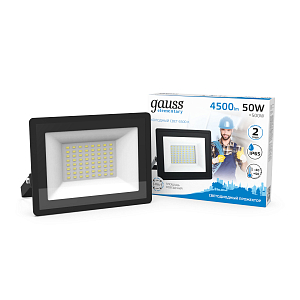 Прожектор Gauss Elementary 50W 4500lm 6500К IP65 черный LED 1/48