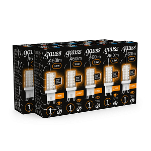 Лампа Gauss G9 AC185-265V 3,5W 460lm 3000K керамика LED 1/10/200