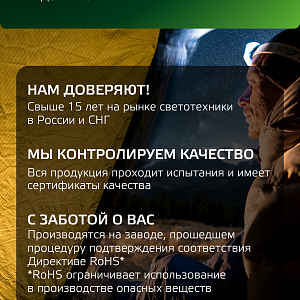 Фонарь налобный Gauss модель GFL302 3W 120lm 3xAAA LED 1/12/60