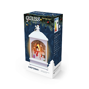 Фонарь новогодний светодиодный "Снеговик" Gauss серия Holiday, 0,1W, тёплый свет, белый, батарейки в комплекте, 1/100