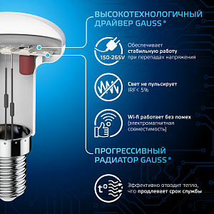 Лампа Gauss R39 4W 370lm 6500K Е14 LED 1/10/100