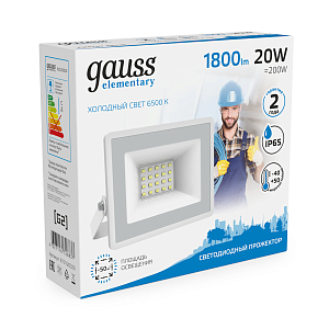 Прожектор светодиодный Gauss Elementary G2 20W 1800lm IP65 6500К белый 1/60