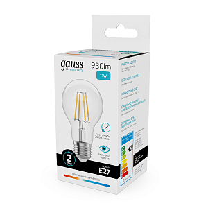 Лампа Gauss Filament Elementary А60 11W 930lm 4100К Е27 LED 1/10/50