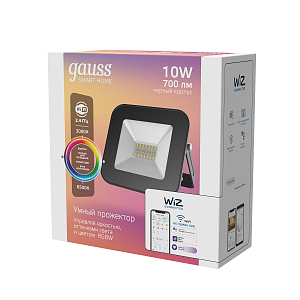 Прожектор Gauss Smart Home 10W 700lm 3000-6500K 200-240V IP65 черный RGBW+изм.цв.темп.+диммирование LED 1/20