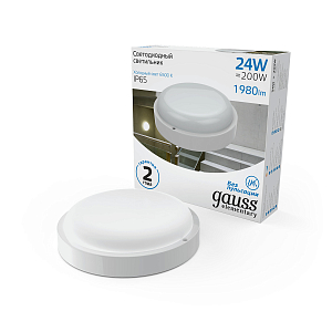 Св-к светодиодный Gauss Elementary IP65 D195*38 24W 2400lm 6500K 160-260V ЖКХ круглый 1/40