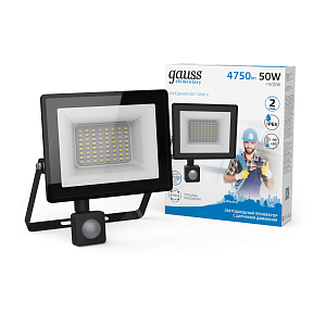 Прожектор Gauss Elementary-S 50W 4750lm 6500К 175-265V IP65 черный с датчиком движения LED 1/20