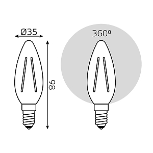 Лампа Gauss Filament Свеча 5W 450lm 4100К Е14 LED 1/10/50