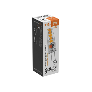 Лампа Gauss Basic G4 AC220-240V 2W 180lm 3000K силикон LED 1/20/200