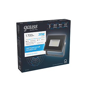 Прожектор Gauss Qplus 20W 1700lm 6500K 200-240V IP65 графитовый LED 1/20