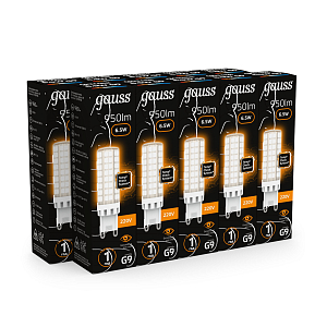 Лампа Gauss G9 AC185-265V 6,5W 950lm 3000K керамика LED 1/10/200