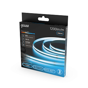 Лента Gauss COB 480 24V 12W/m 1200lm/m 6500K 8mm IP20 5m 1/10/100