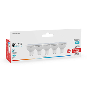 Лампа Gauss Elementary MR16 10W 820lm 4100K GU10 LED (5 ламп в упаковке) 1/20
