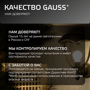 Светильник садово-парковый Gauss Aura на стену вверх 60W, 1*E27, 188*210*238мм, 170-240V / 50Hz, IP 54 (1/6)