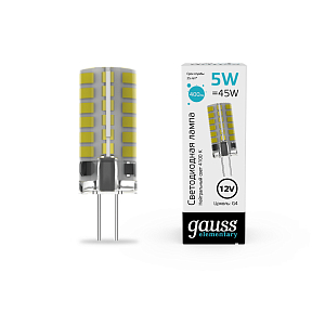 Лампа Gauss Elementary G4 12V 5W 400lm 4100K силикон LED 1/20/200