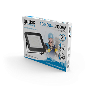 Прожектор Gauss Elementary 200W 16000lm 6500К IP65 черный LED 1/10