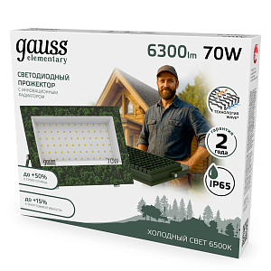 Прожектор светодиодный Gauss Elementary 70W 6300lm IP65 6500К ХАКИ 1/20