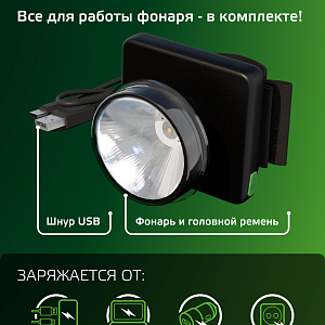 Фонарь налобный Gauss модель GFL401 5W 100lm диммируемый Li-ion 3000mAh LED 1/10/90