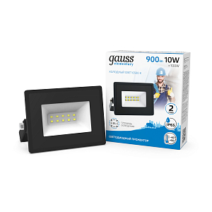 Прожектор Gauss Elementary 10W 850lm 6500К IP65 черный LED 1/60