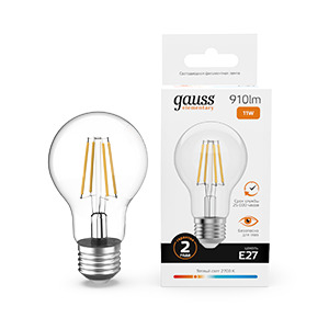 Лампа Gauss Filament Elementary А60 11W 910lm 2700К Е27 LED 1/10/50
